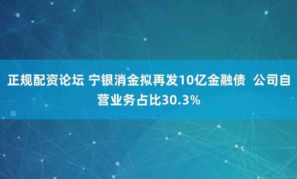 正规配资论坛 宁银消金拟再发10亿金融债  公司自营业务占比30.3%