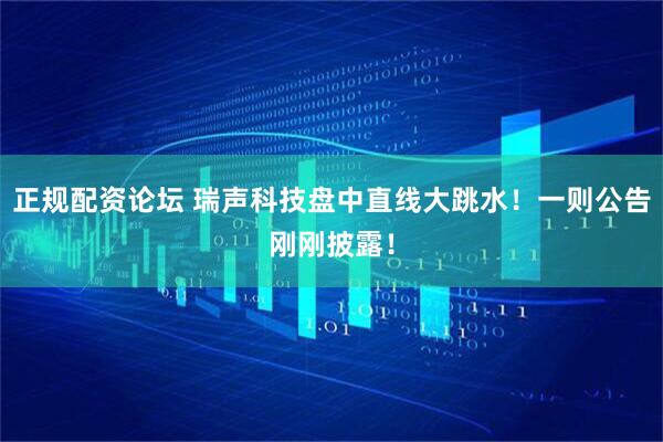 正规配资论坛 瑞声科技盘中直线大跳水！一则公告刚刚披露！